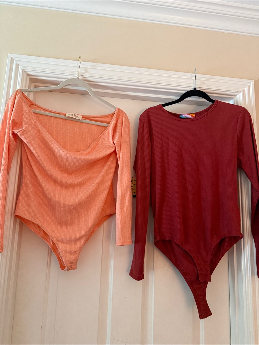 Peach Love and Freckled Poppy One-Piece Bodysuit lot both ribbed and EUC size lg